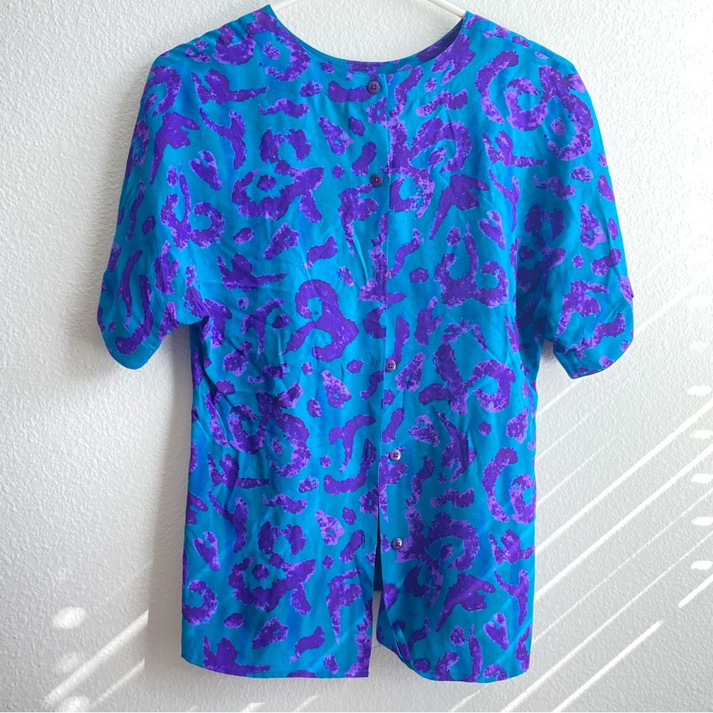 Vibrant Teal and Purple Patterned Top